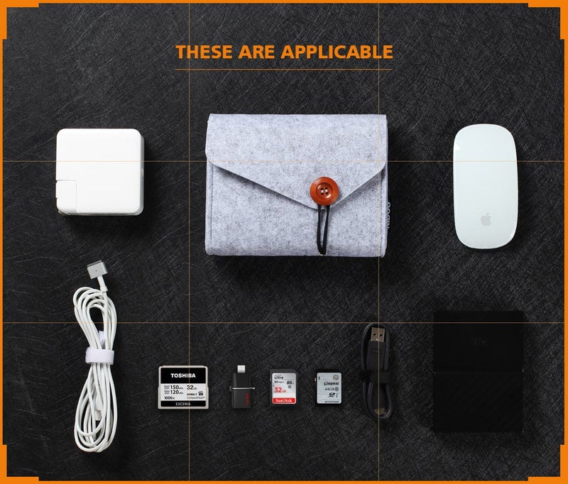 NIDOO Portable Felt Storage Bag, Electronics Accessories Protective Case Pouch for MacBook Power Adapter, Mouse, Cellphone, Cables, SSD, HDD, Power Bank, Portable External Hard Drive, Gray - Image 4